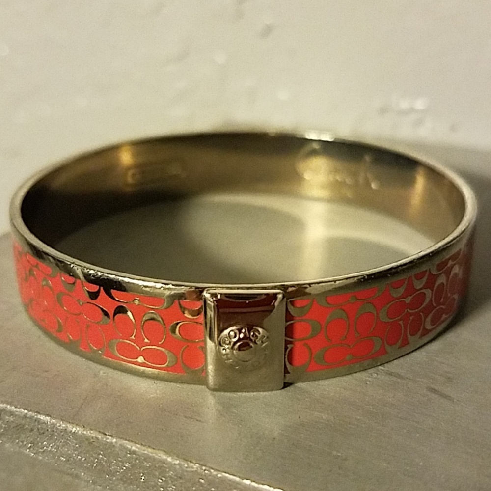 Coach 1/2" Pink and Silver Bangle Bracelet